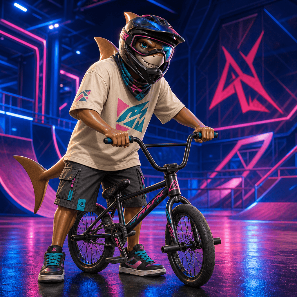 Gravity Goons #0036, OFF-BEIGE Shark BMX athlete